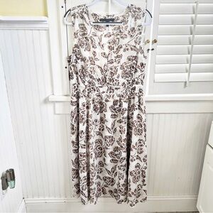 White House Black Market White & Brown Floral Sleeveless Midi Dress Size Large